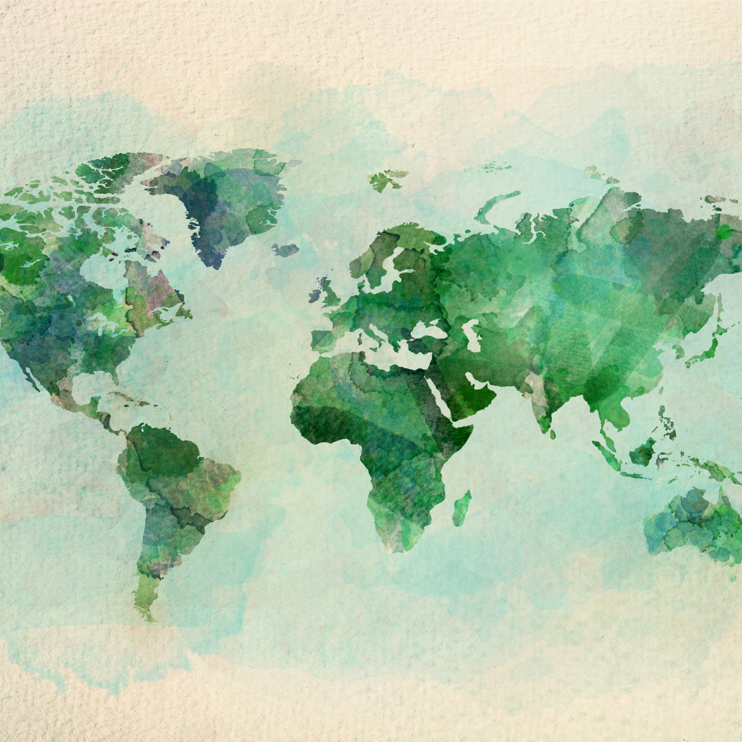 Mapa Mundi na cor verde. Fórum Econômico Mundial 2023.